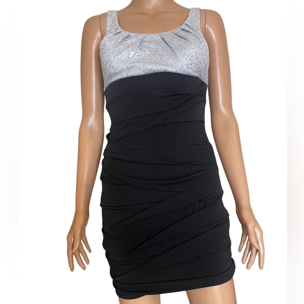 Ruby Rox Sequin Top Sleeveless Bodycon Cocktail Dress Black silver bandage SZ XS